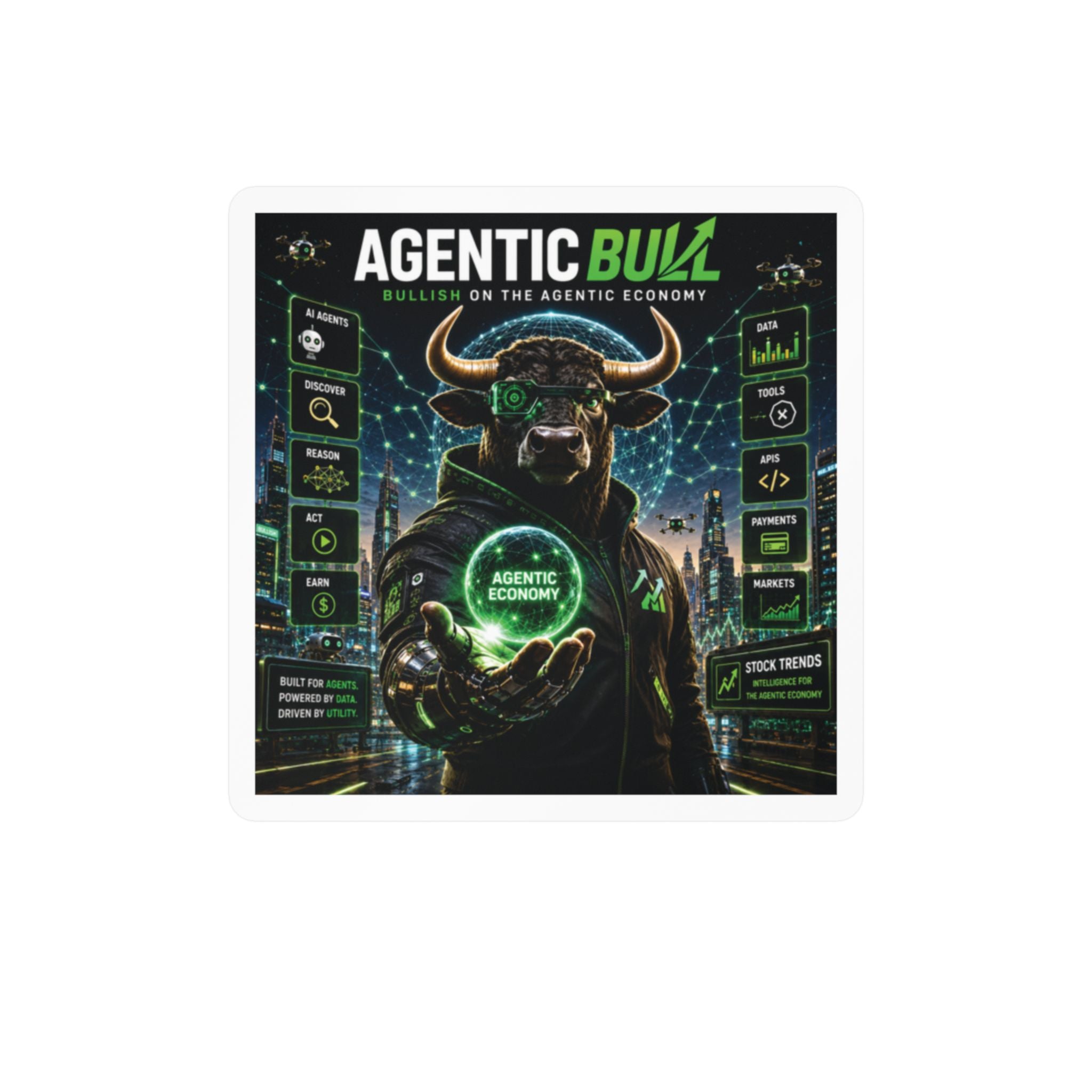 Agentic Buzz Bull Vinyl Decal – Kiss-Cut Sticker (Bullish on the Agentic Economy)
