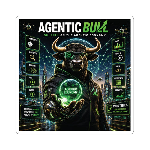 Agentic Bull Sticker — Futuristic Stock Market / AI Economy Kiss-Cut Decal