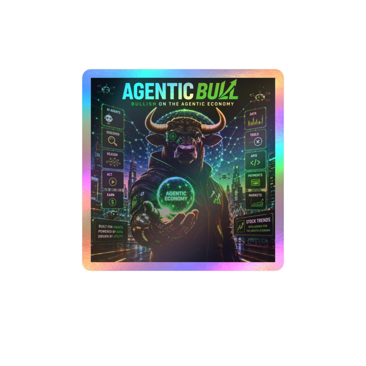 Agentic Buzz Bull Vinyl Decal – Kiss-Cut Sticker (Bullish on the Agentic Economy)